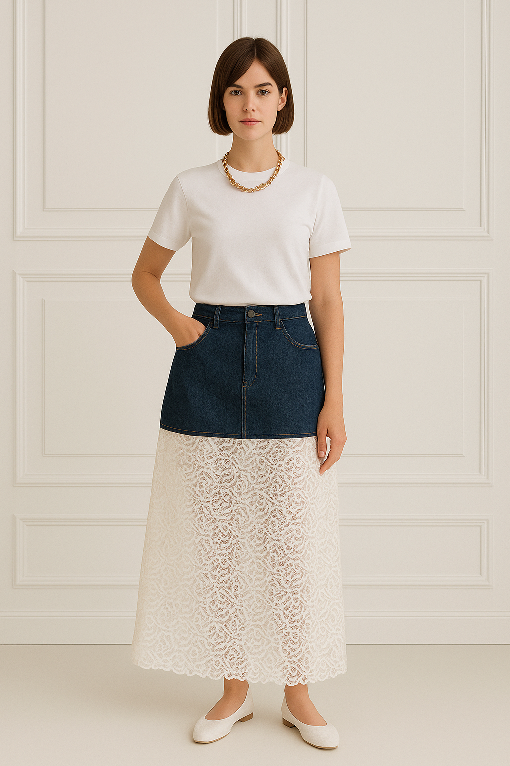 Denim Lace Harmony Skirt