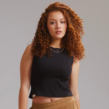 The Essential Rib Cropped Tank - Black