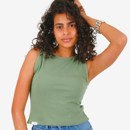 Basic long tank top in pistachio green