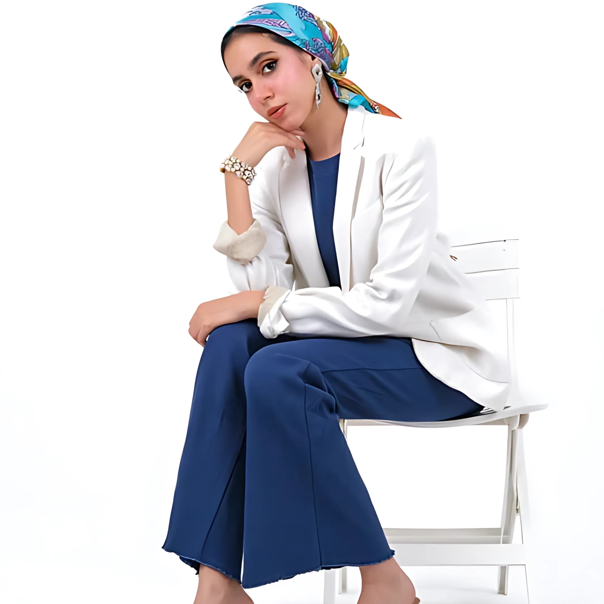 The core capsule rib cotton flare pant in blue