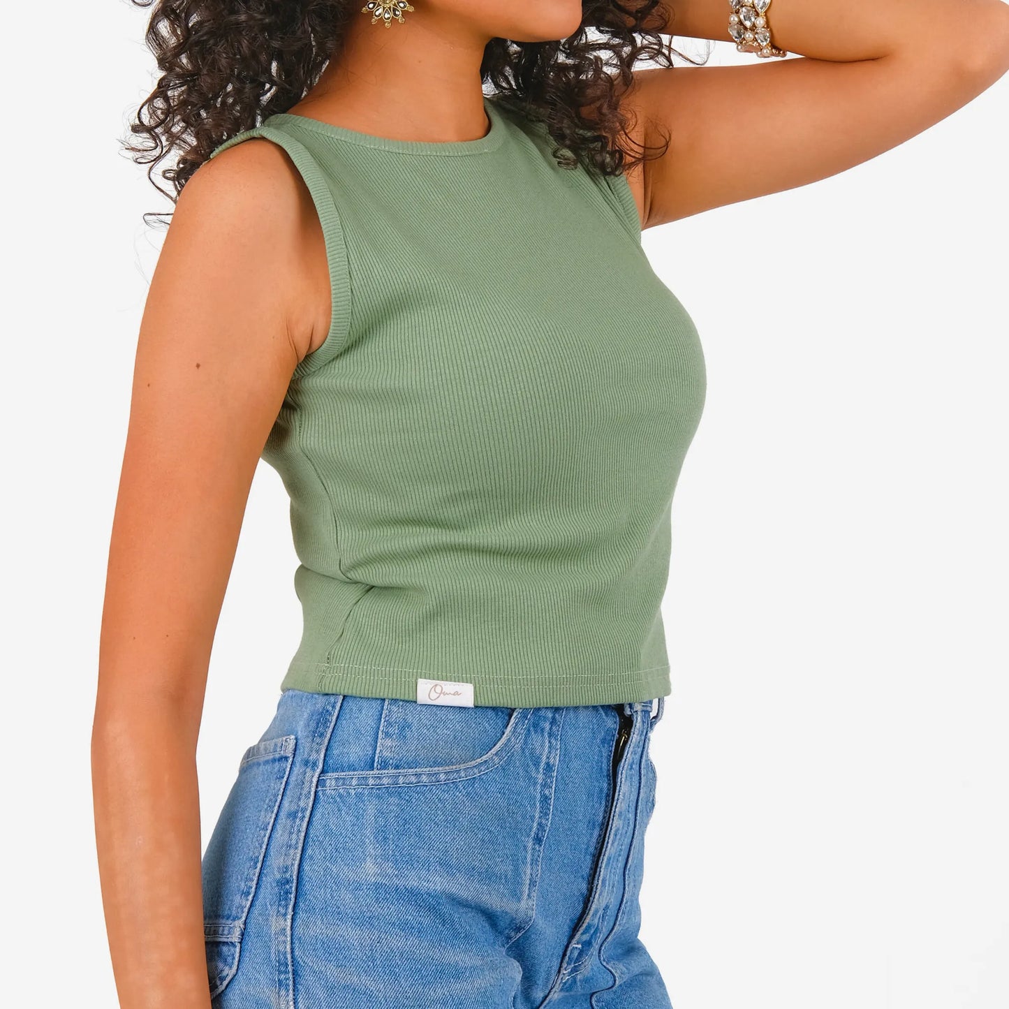 Basic long tank top in pistachio green