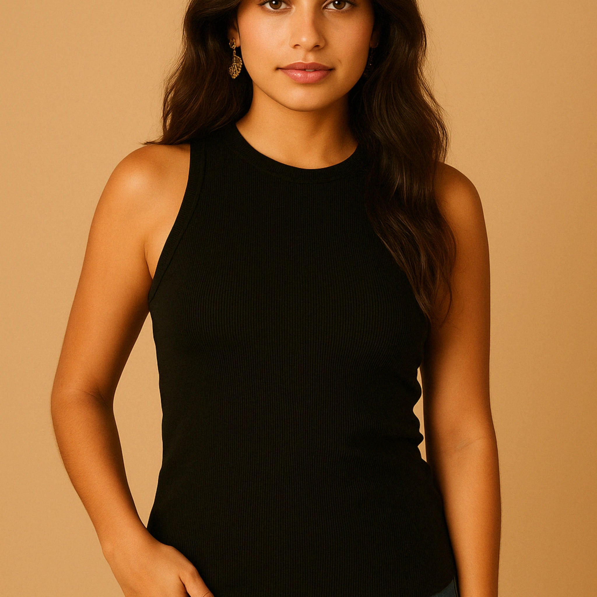 Basic long tank top in black