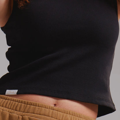The Essential Rib Cropped Tank - Black