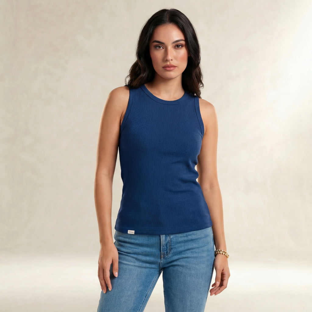 Basic Long Blue Tank Top
