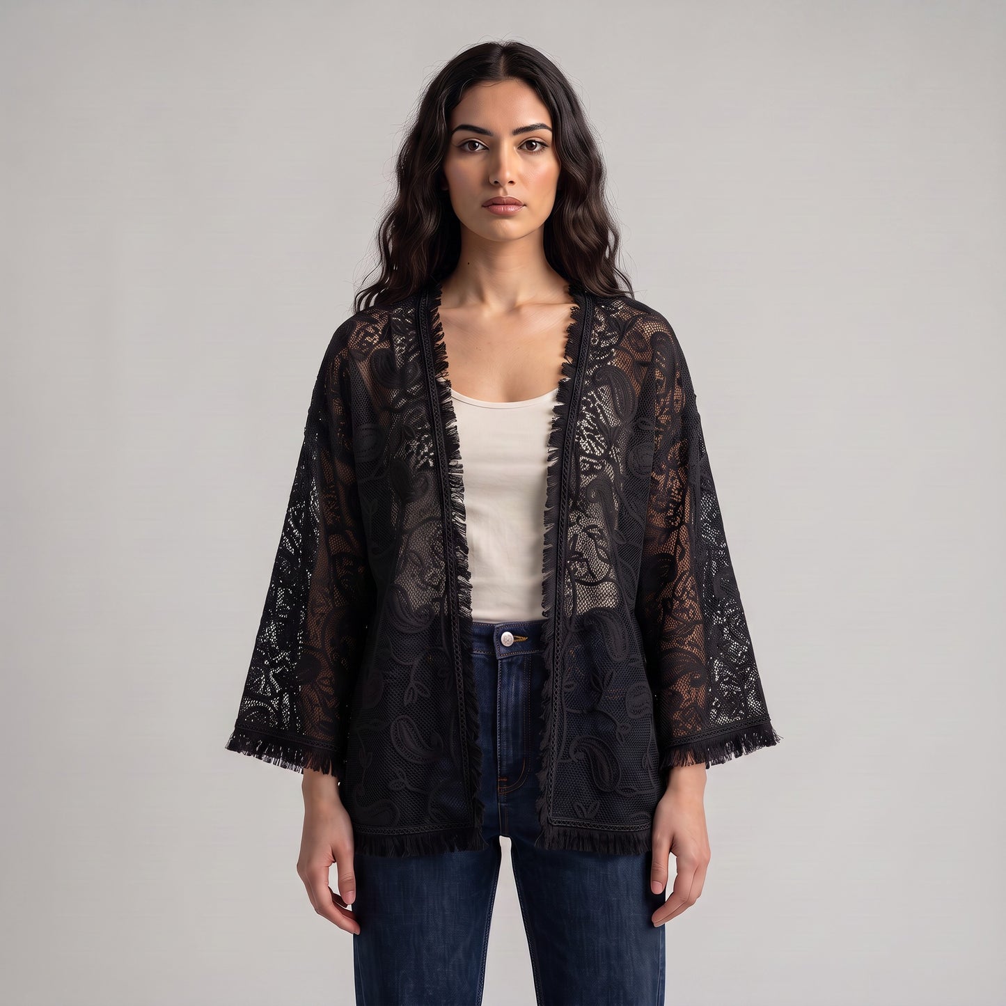 Paisley black fringe cardigan