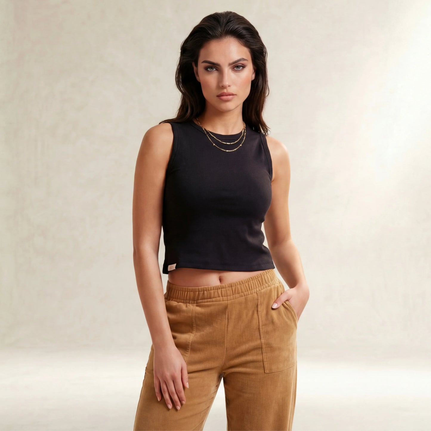 The Essential Rib Cropped Tank - Black