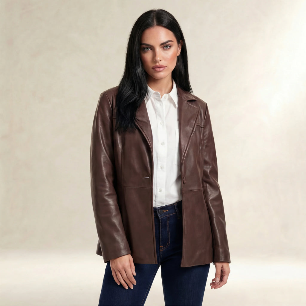 Mocha Royale Leather Blazer