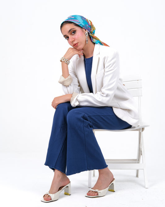 The core capsule rib cotton flare pant in blue