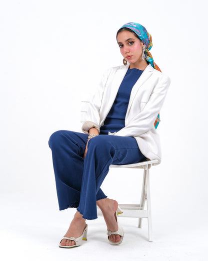The core capsule rib cotton flare pant in blue