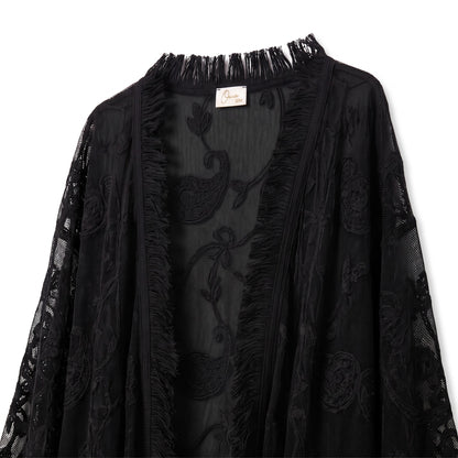 Paisley black fringe cardigan