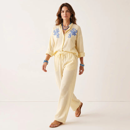 Sunlit Blue Embroidered Linen Set