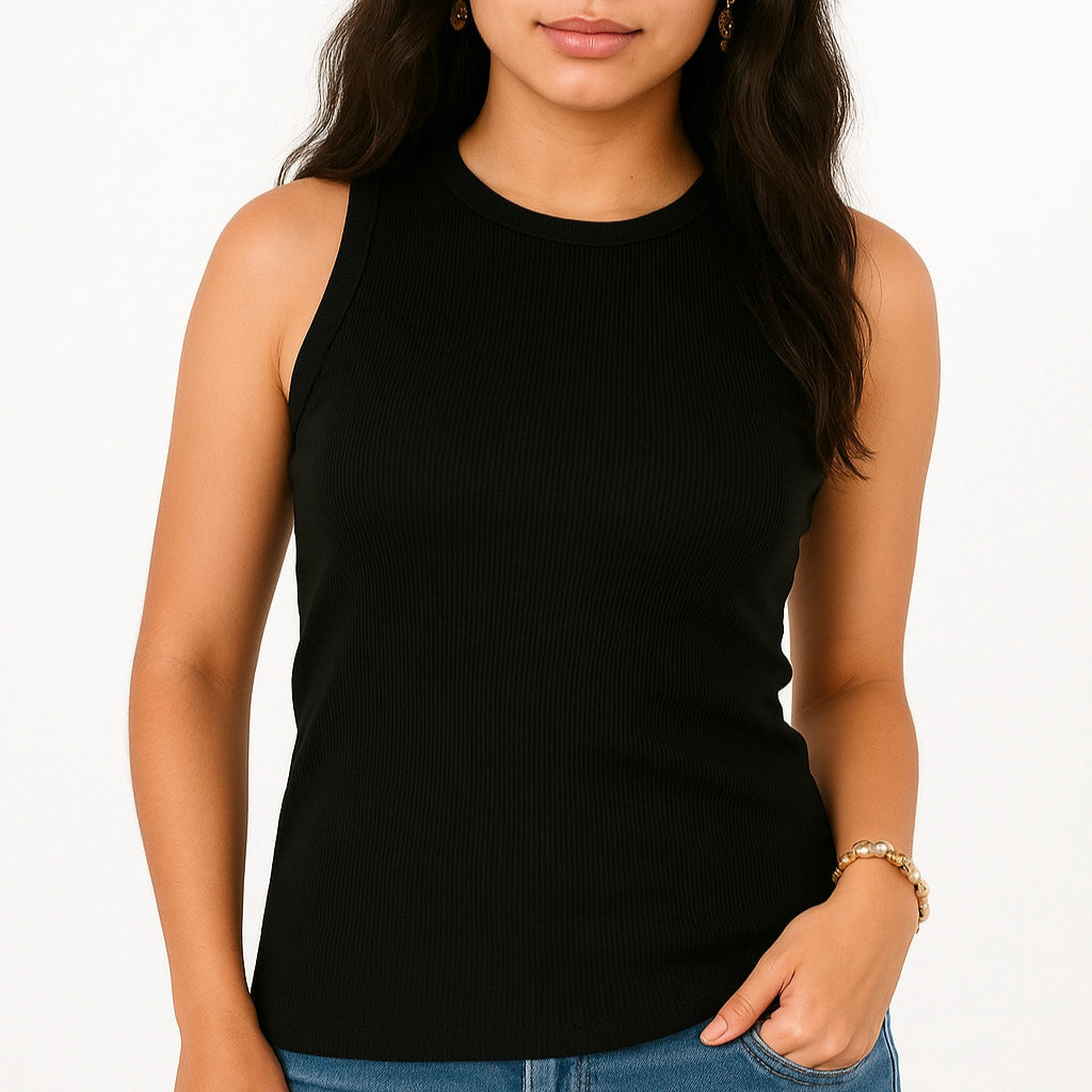 Basic long tank top in black