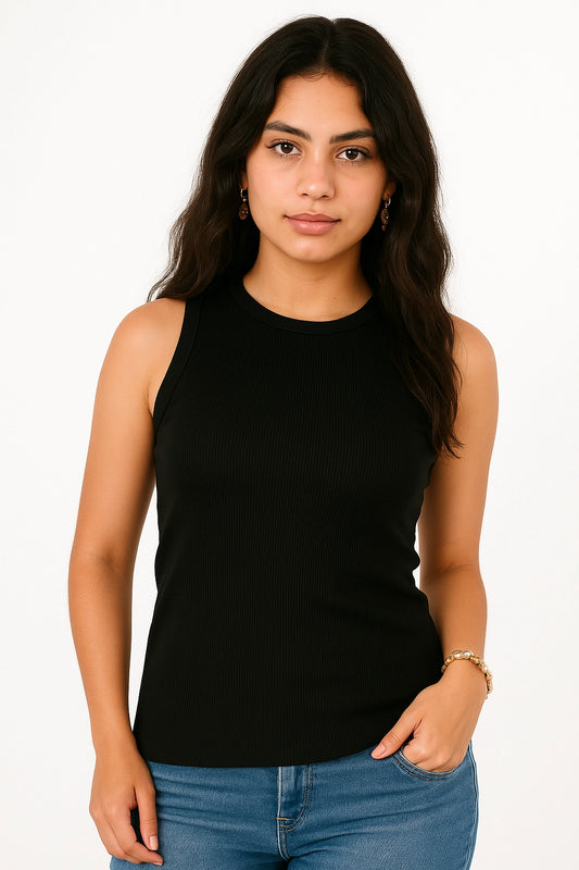 Basic long tank top in black