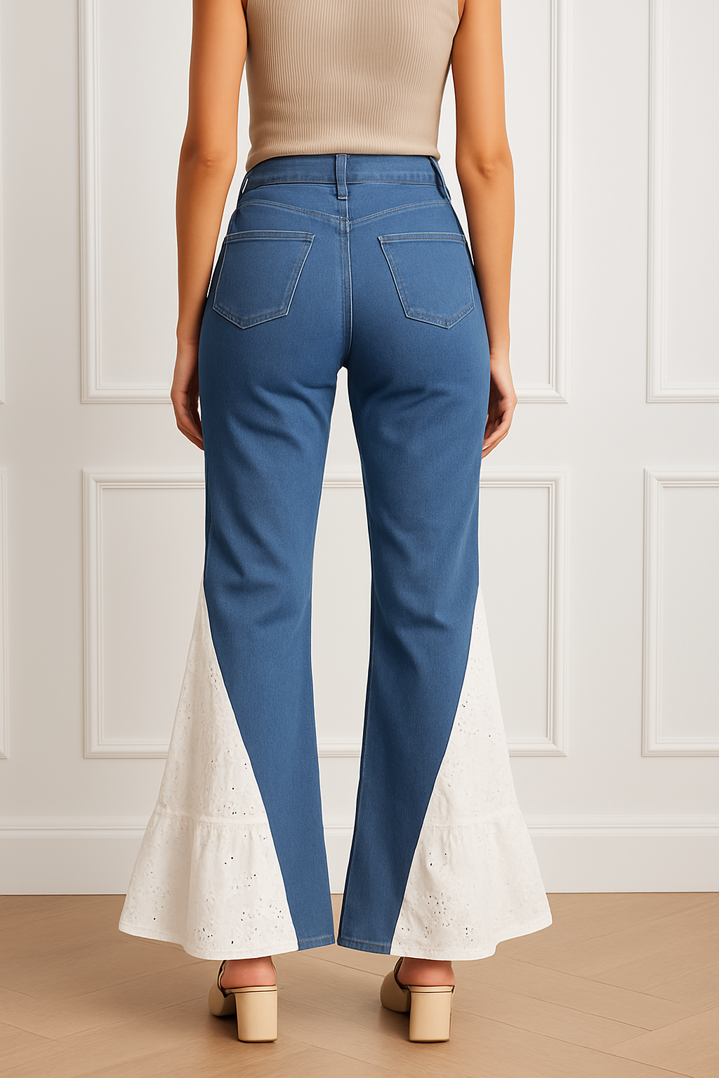 Meadow Flare Denim – Embroidered Contrast Panel Pants