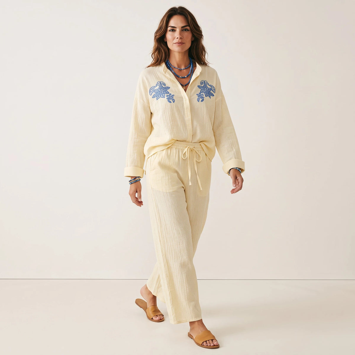 Sunlit Blue Embroidered Linen Set